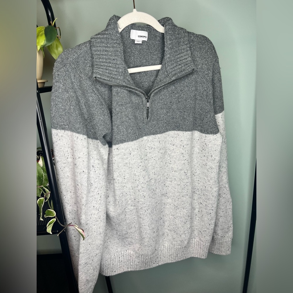 Grey&white, Zip Up, Turtle neck,